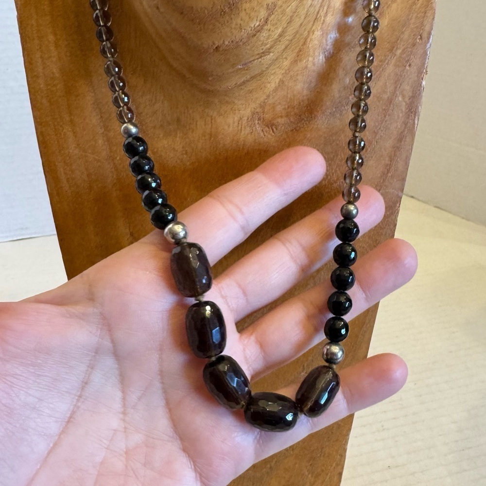 Natural Tourmaline Gem Stones Faceted Brown Beaded 925 Sterling Silver Necklace